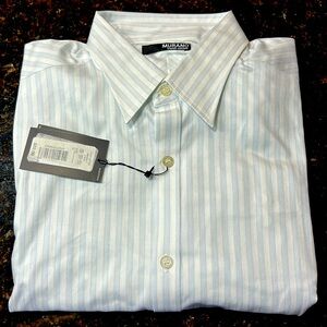 Murano liquid cotton, long sleeved men’s dress shirt, blue/white stripes M